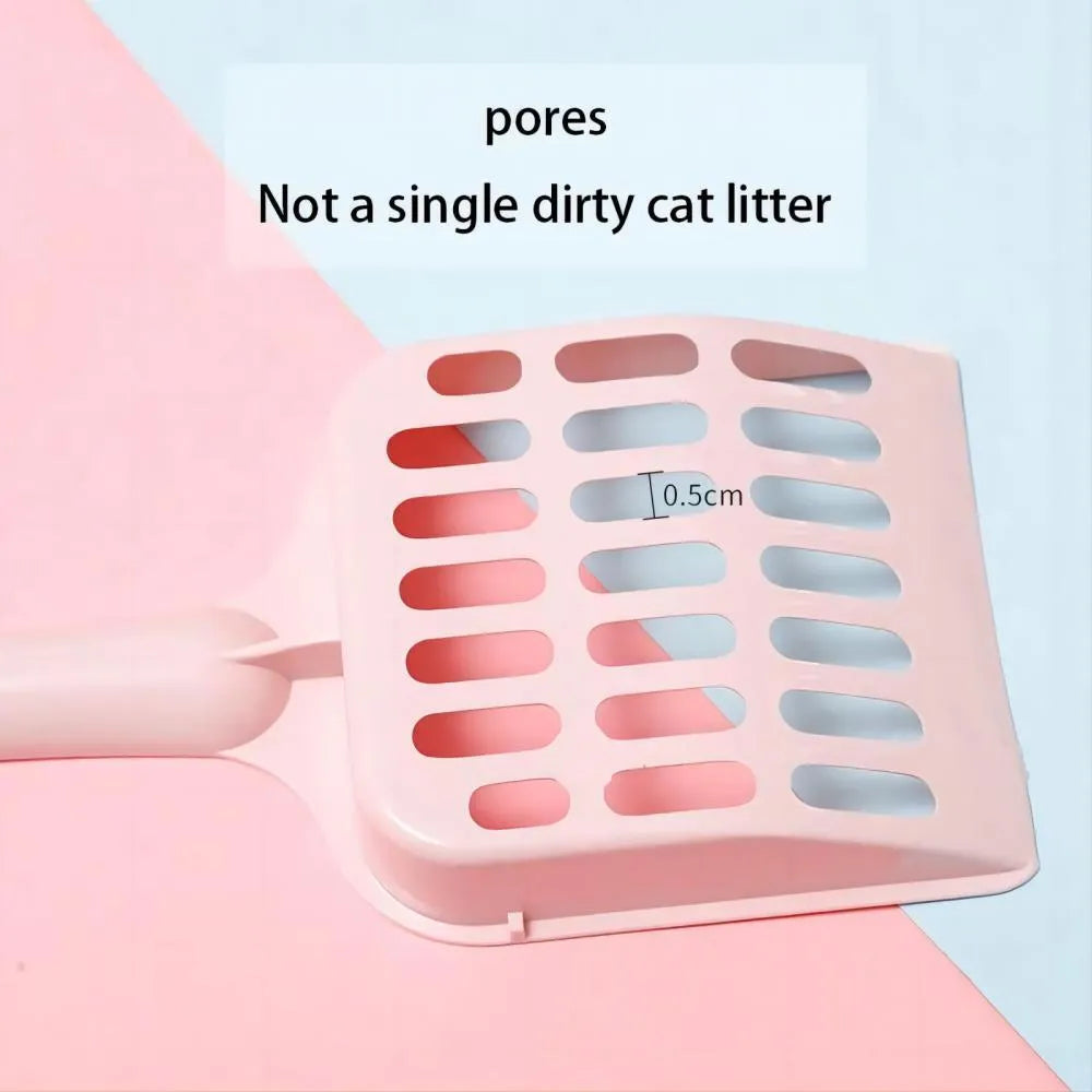 Blue plastic cat litter scoop on a white background, showing its 20cm length and scoop shape.