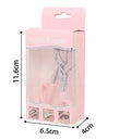 A4 chrome scissor handle eyelash curler with curved tail in assorted colour options.