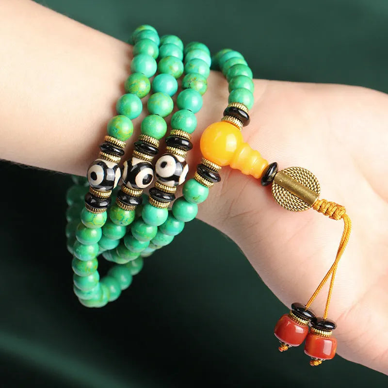 108-bead natural turquoise bracelet with 8mm round polished stones in national style design