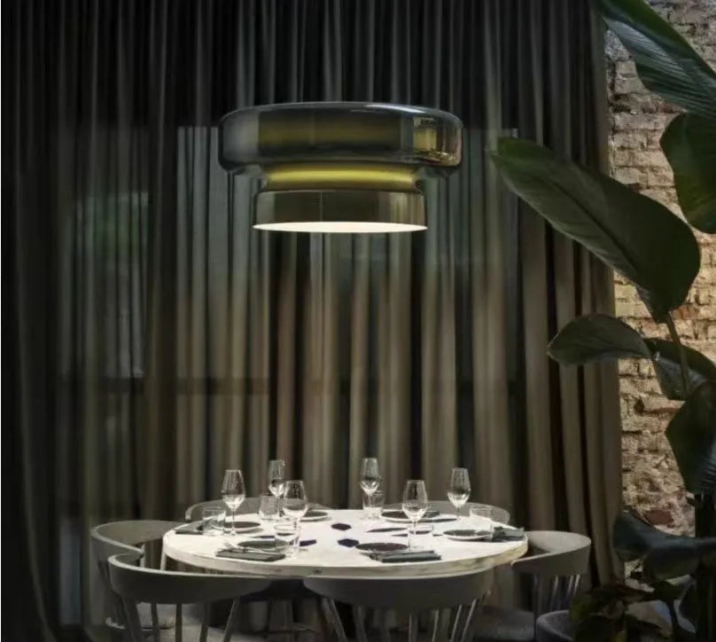 Modern glass chandelier in brown green milky white or purple with 36cm dimensions for bedroom and bar lighting