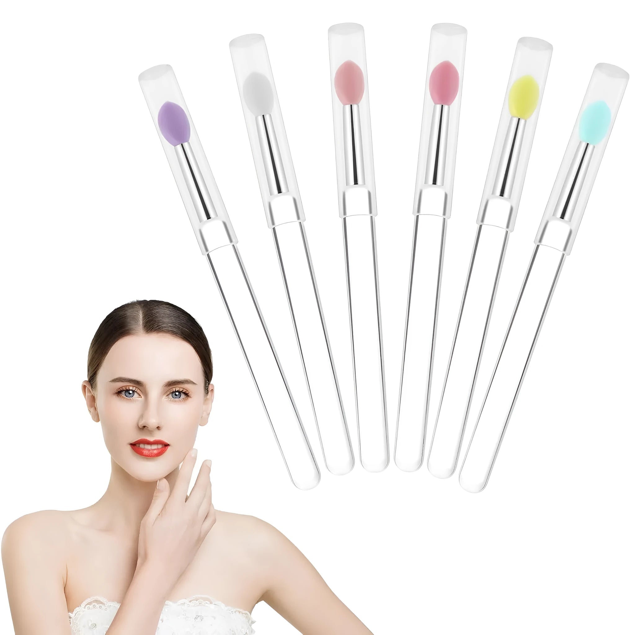 Reusable silicone lip brush with protective cap in one of eight colour options