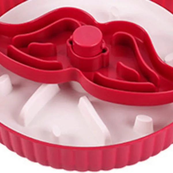 Pet slow feeder bowl with silicone licking mat in rotating game board design