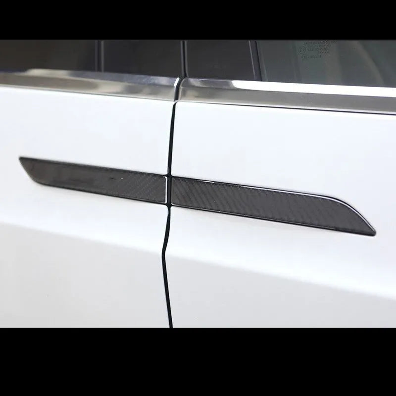 Tesla Model S carbon fibre door handle patch set with four adhesive stickers for scratch protection