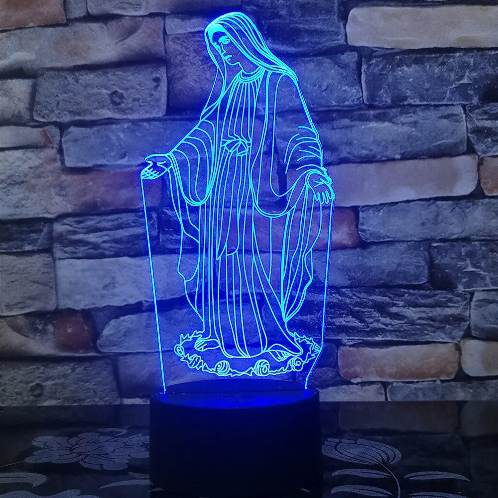 3D LED night light showing dual-ring pattern on acrylic plate with ABS base and control button.