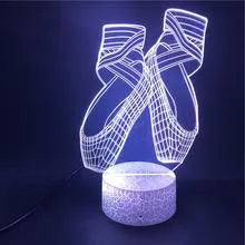Ballet shoes 3D acrylic LED night light with remote control on wooden surface