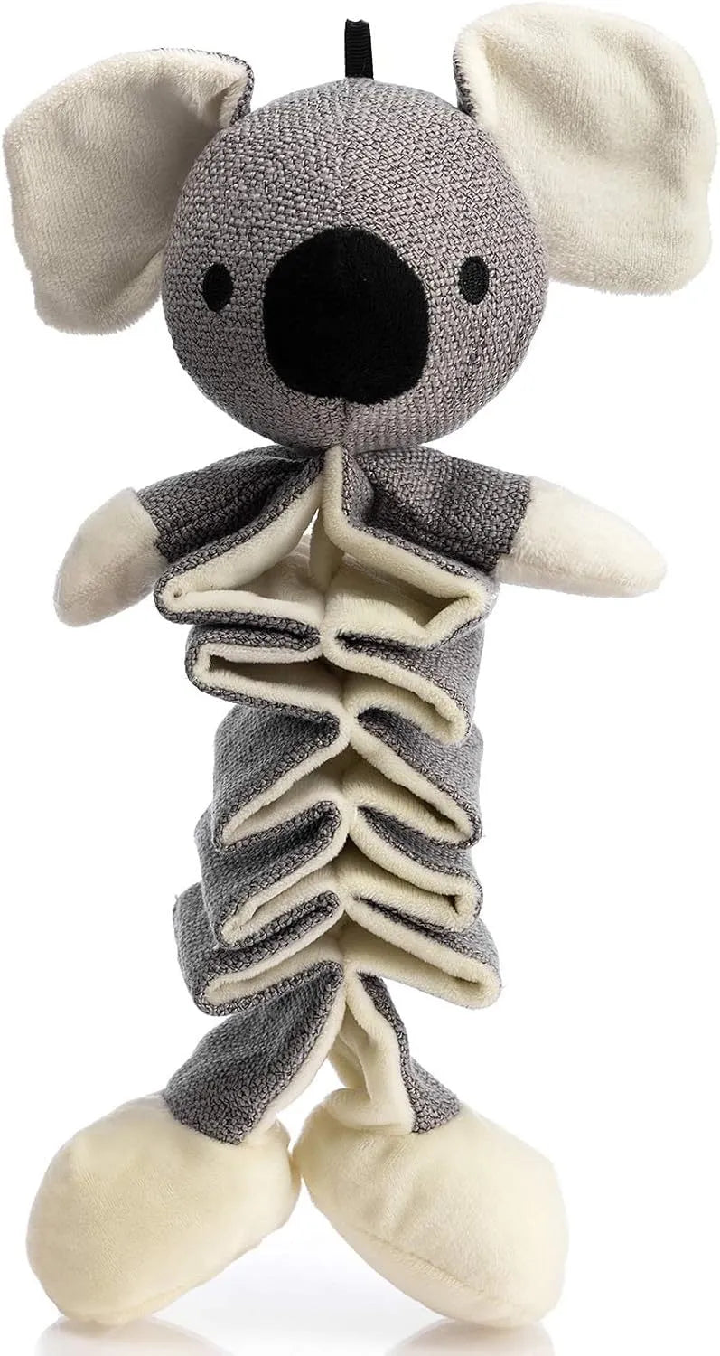 Gray koala plush dog toy with crinkle paper and squeaker, measuring 30cm long.