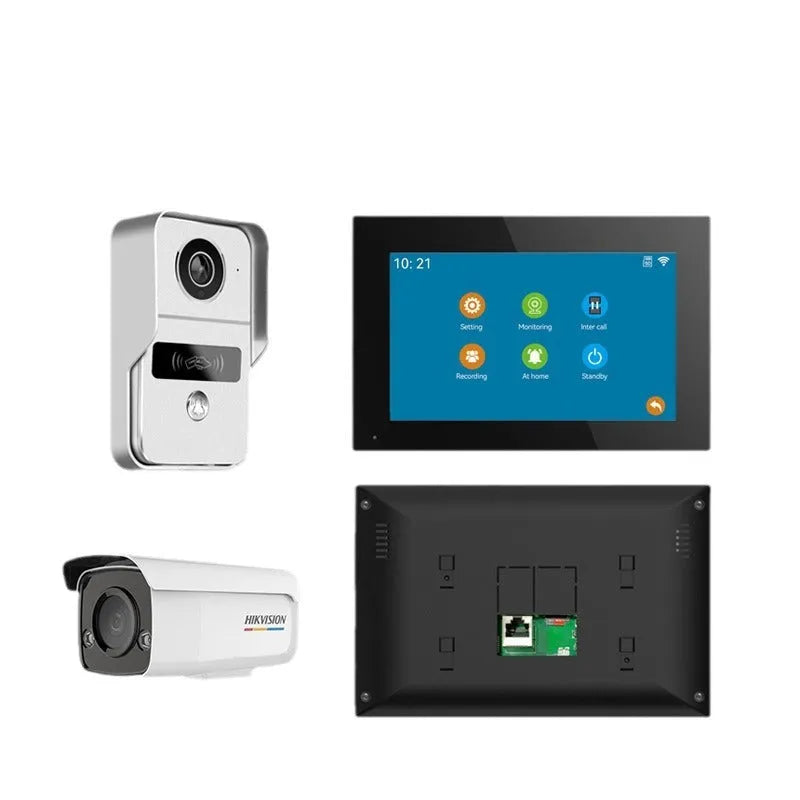 Wireless network video intercom doorbell with colour HD camera and 10-inch display unit
