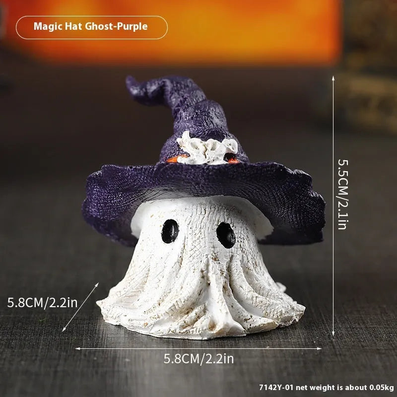 Resin wizard hat ghost ornament in purple or black colour for Halloween Christmas decoration