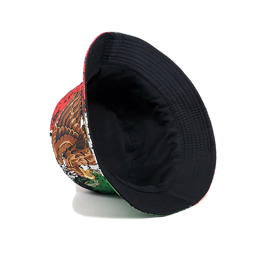 Polyester bucket hat with eagle pattern in retro style, dome crown, size M for 56-58cm head circumference