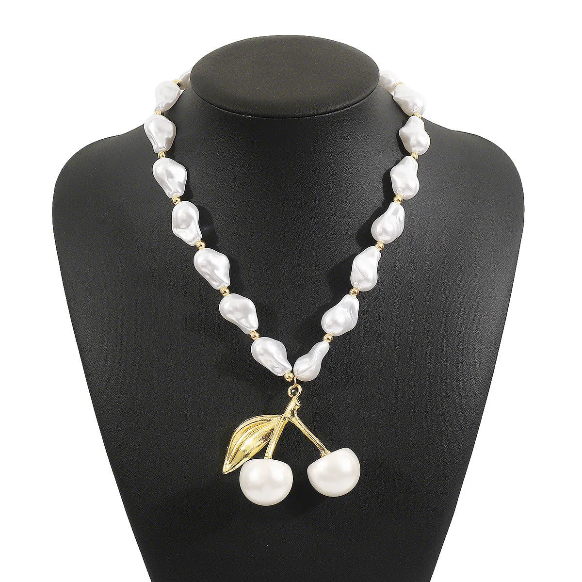 Women's adjustable necklace with geometric cherry pendant on gold electroplated chain