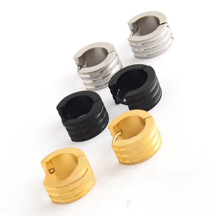 Geometric titanium steel earrings with frosted finish in black, gold and steel colours
