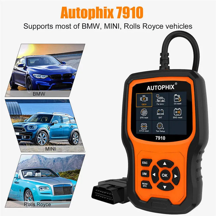 Autophix 7910 BMW diagnostic scanner tool with OBD2 connector for vehicle fault code reading