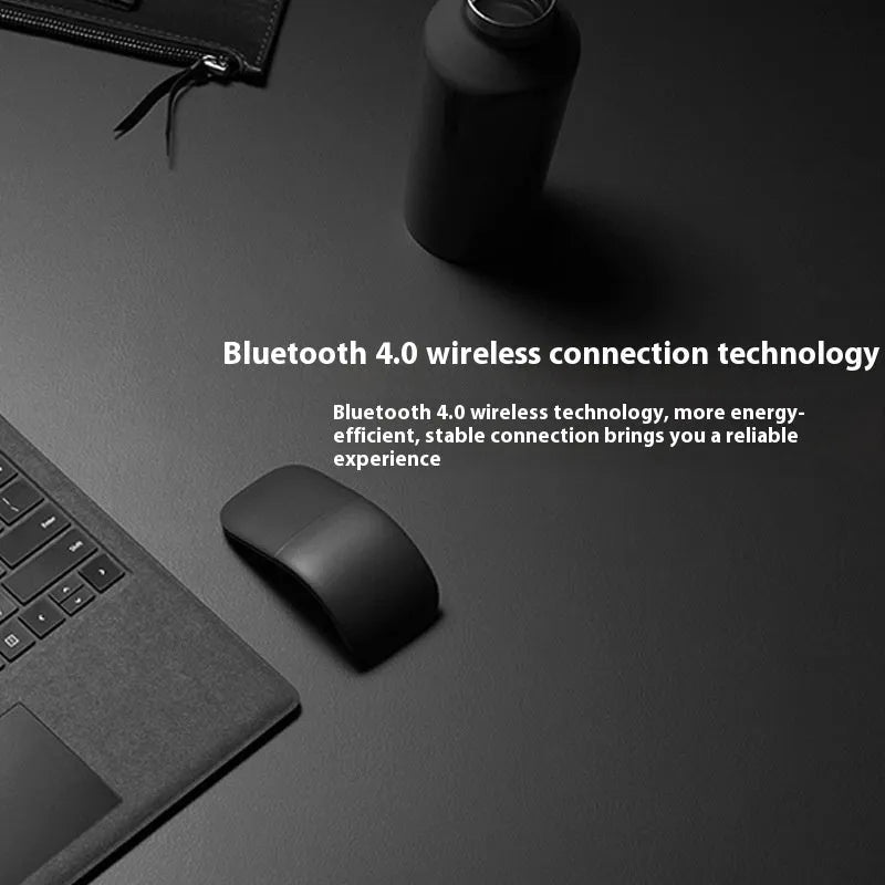 Bluetooth folding touch wireless mouse in black showing compact folded design