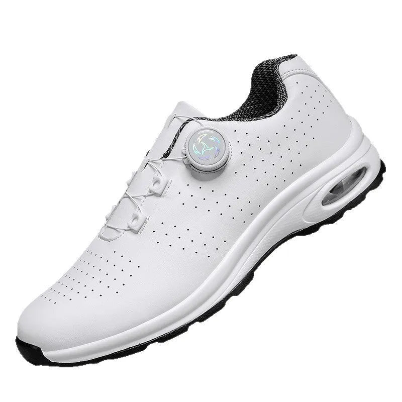 Men's black and white low-top casual tennis shoes with mesh uppers and composite soles