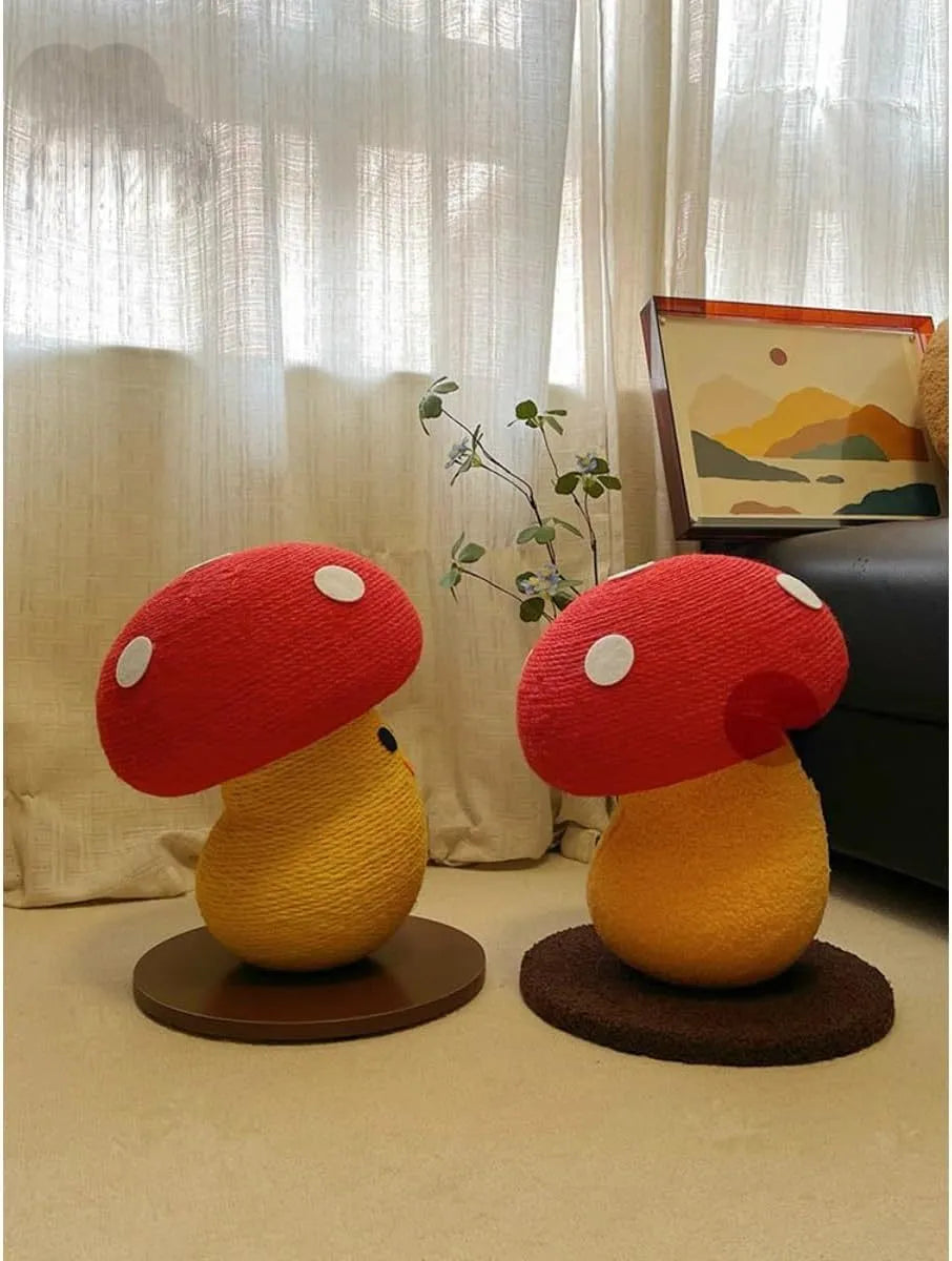 Round mushroom-shaped foldable cat scratcher board made from corrugated cardboard