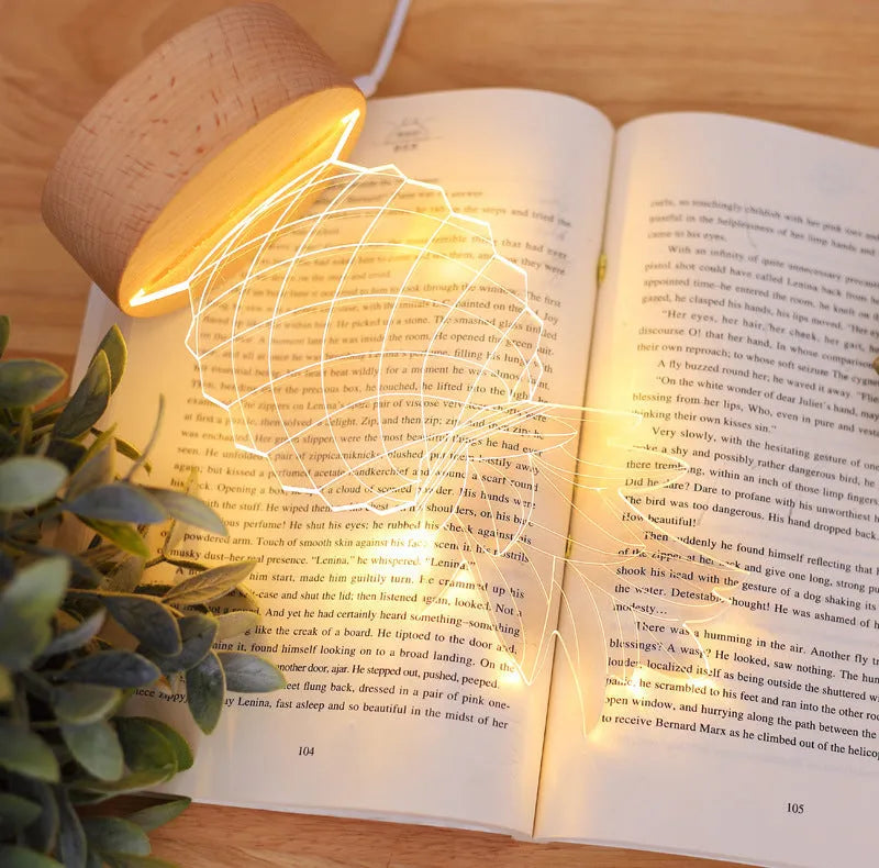 Pineapple-shaped bedside lamp made of wood and acrylic with USB cable and dimmable LED light