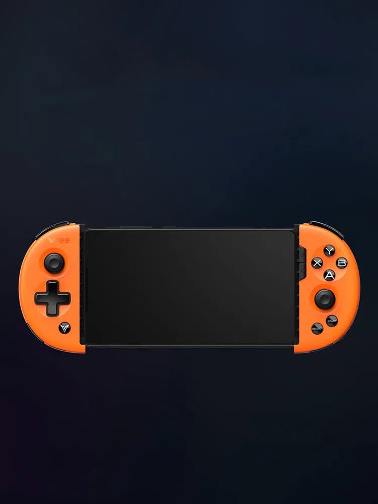 Feizhi Wee2T USB wired mobile game controller in blue or orange with stretch handles.