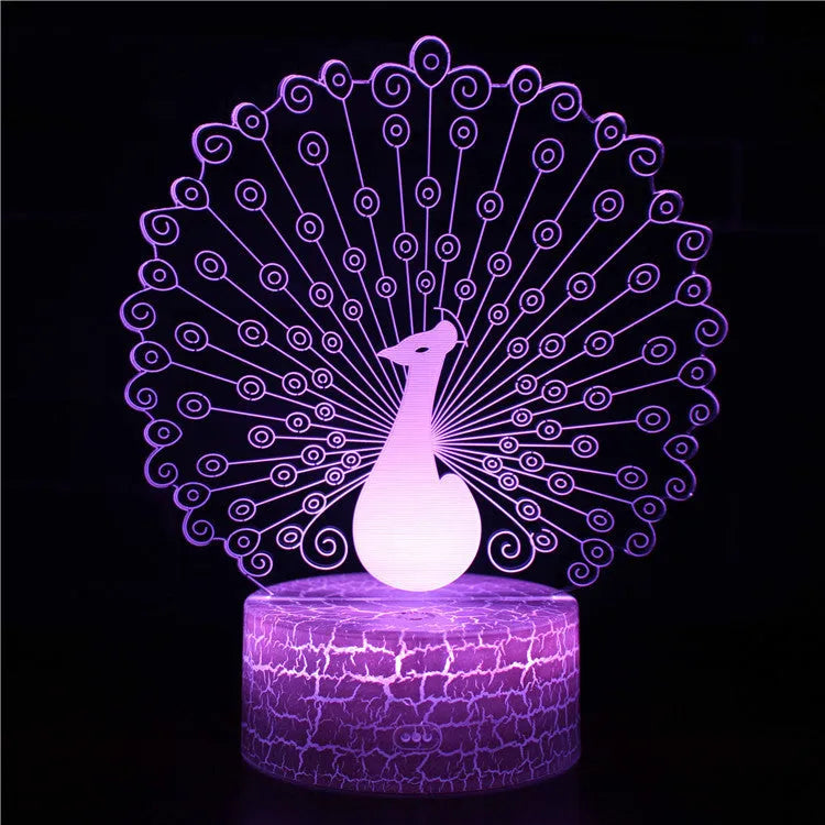 Small colourful 3D acrylic USB table lamp with touch control and crack-design base on a wooden desk.