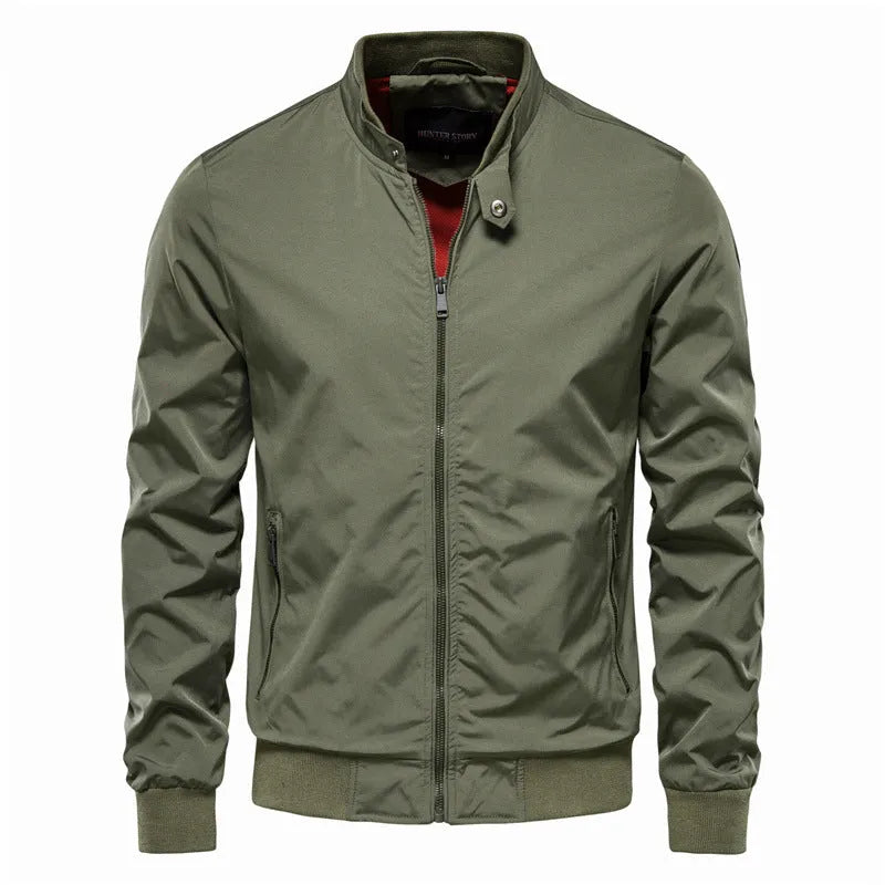 Men's solid colour thin casual jacket in polyester fibre