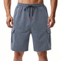 Men's loose fit cargo shorts with multiple pockets in light grey terry fabric