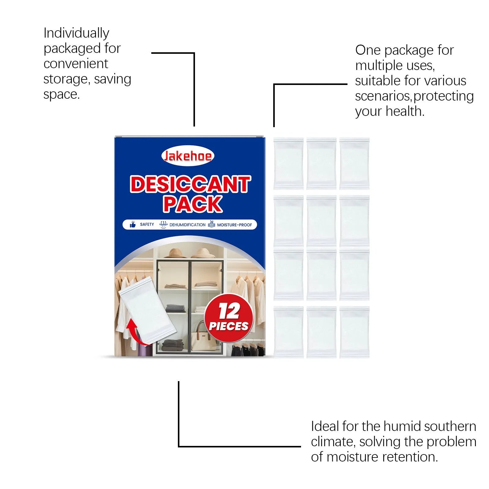 Pack of 12 calcium chloride household desiccant pieces for moisture absorption