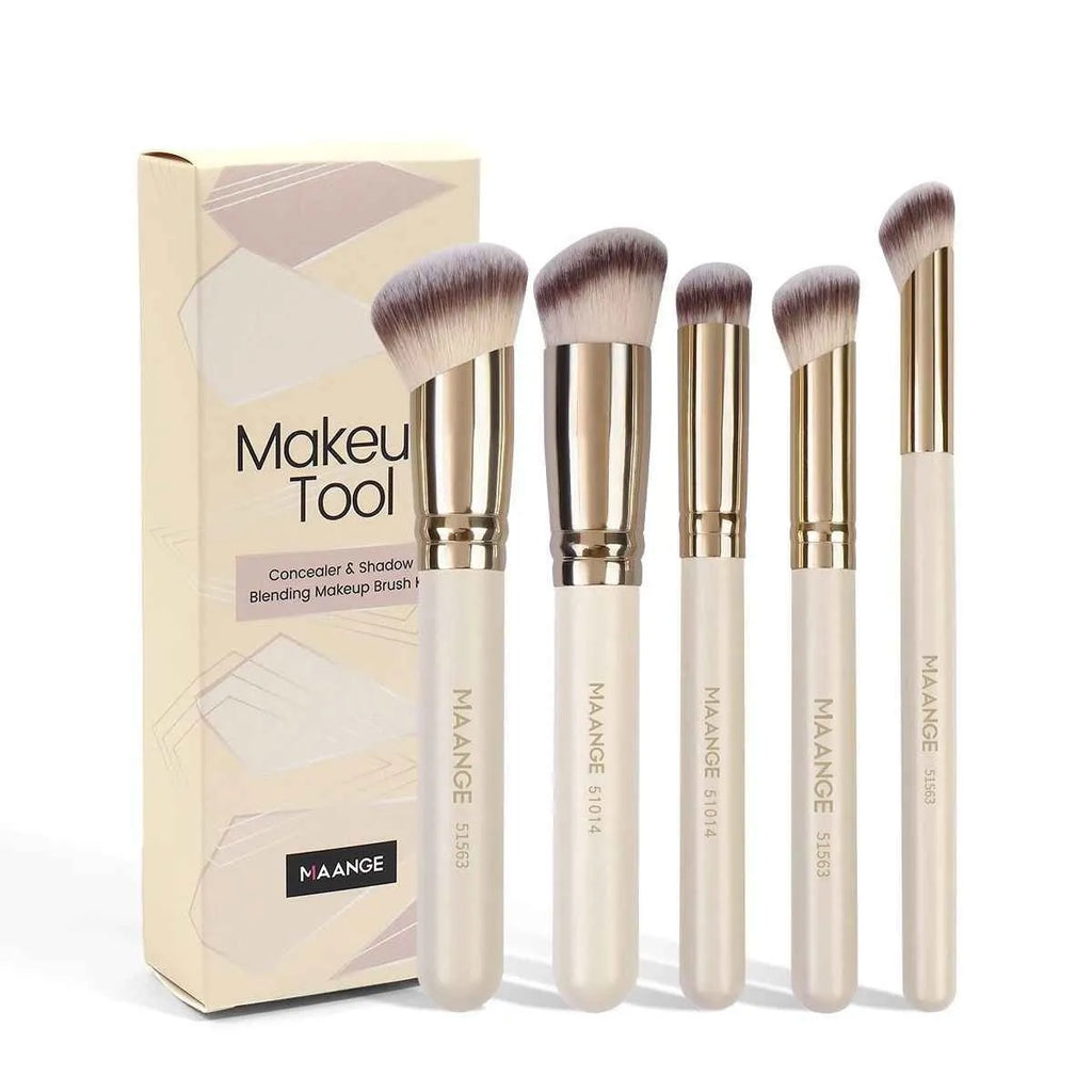 MAANGE five angled makeup brushes in apricot for powder, blusher and foundation application