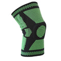 Sports fitness silicone spring knee pads in green, blue, white, orange colours for leg sizes 35-55cm.