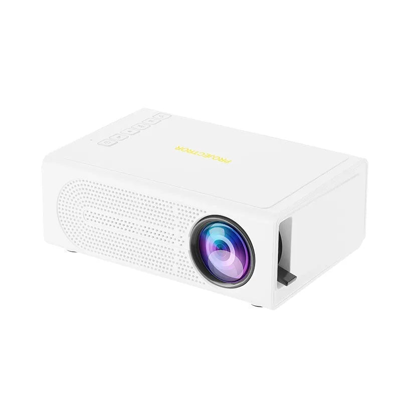 Portable mini projector in black or white colour with mobile phone connection cable
