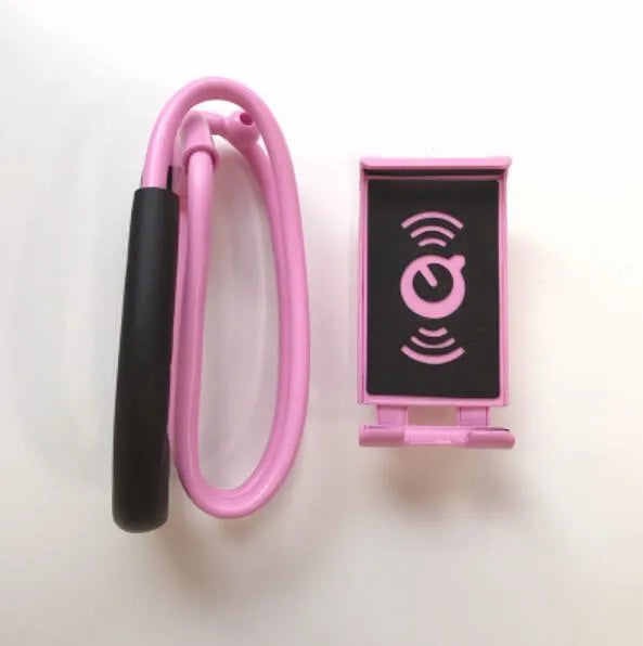 Universal smartphone holder showing 360-degree rotation, compatible with iPhone and Samsung phones, in multiple colours.