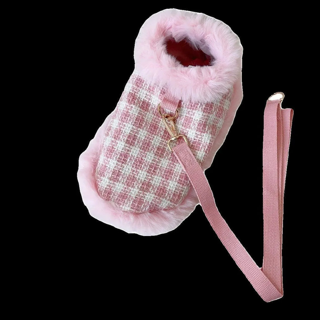 Pink polyester cat clothing set with beret and cape accessories in five sizes