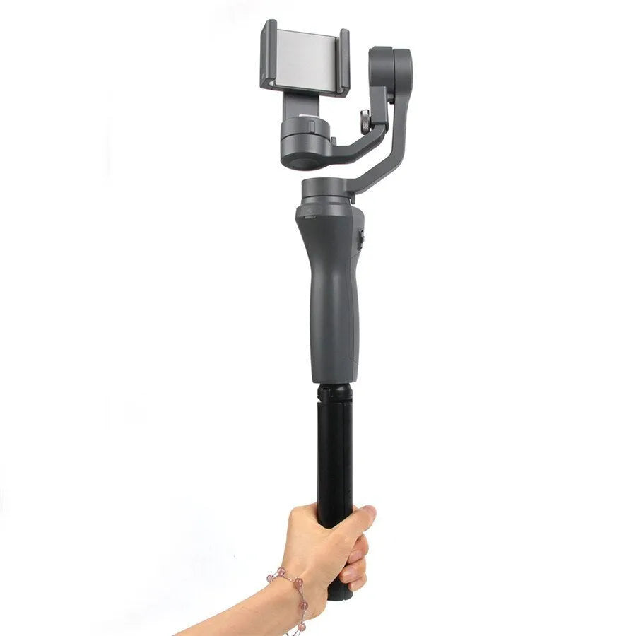 Black aluminium alloy PTZ mobile phone tripod stabiliser mounted with an iPhone.