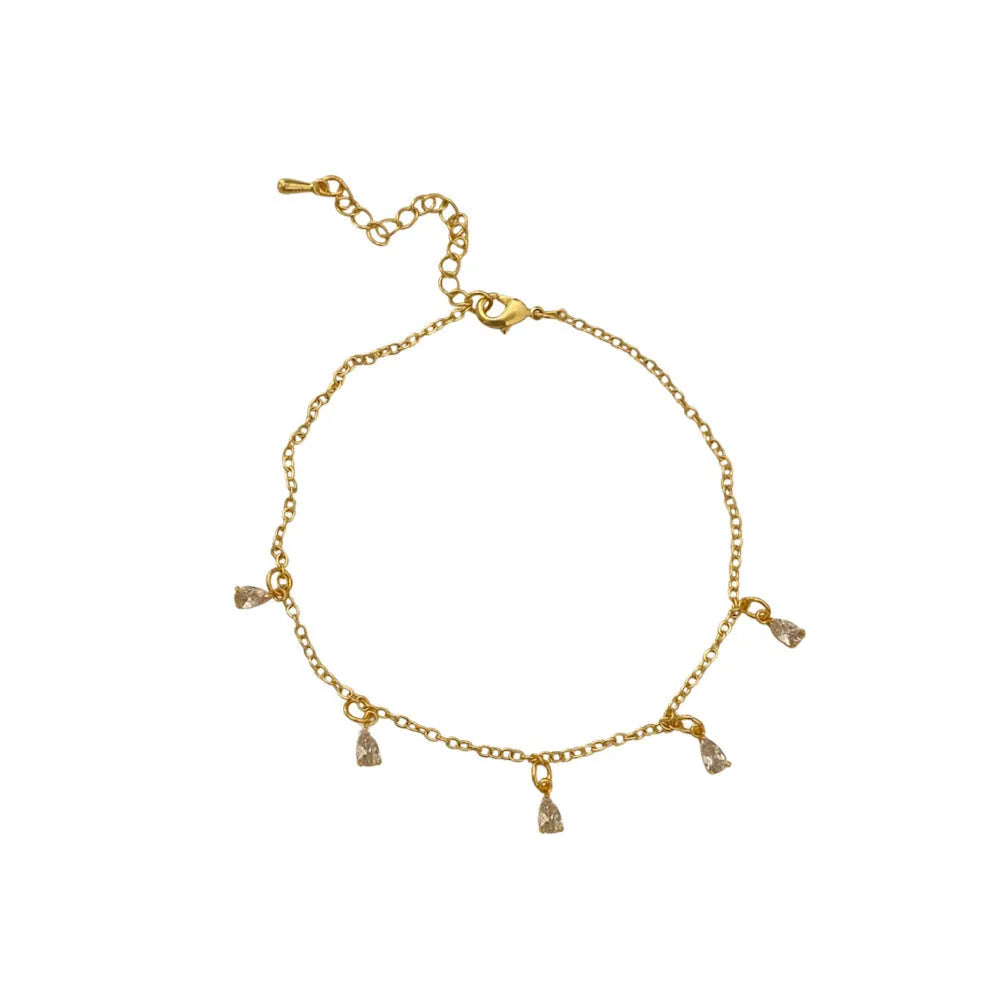 Zircon jewellery set with geometric meteor shower necklace, earrings and anklet in Korean style