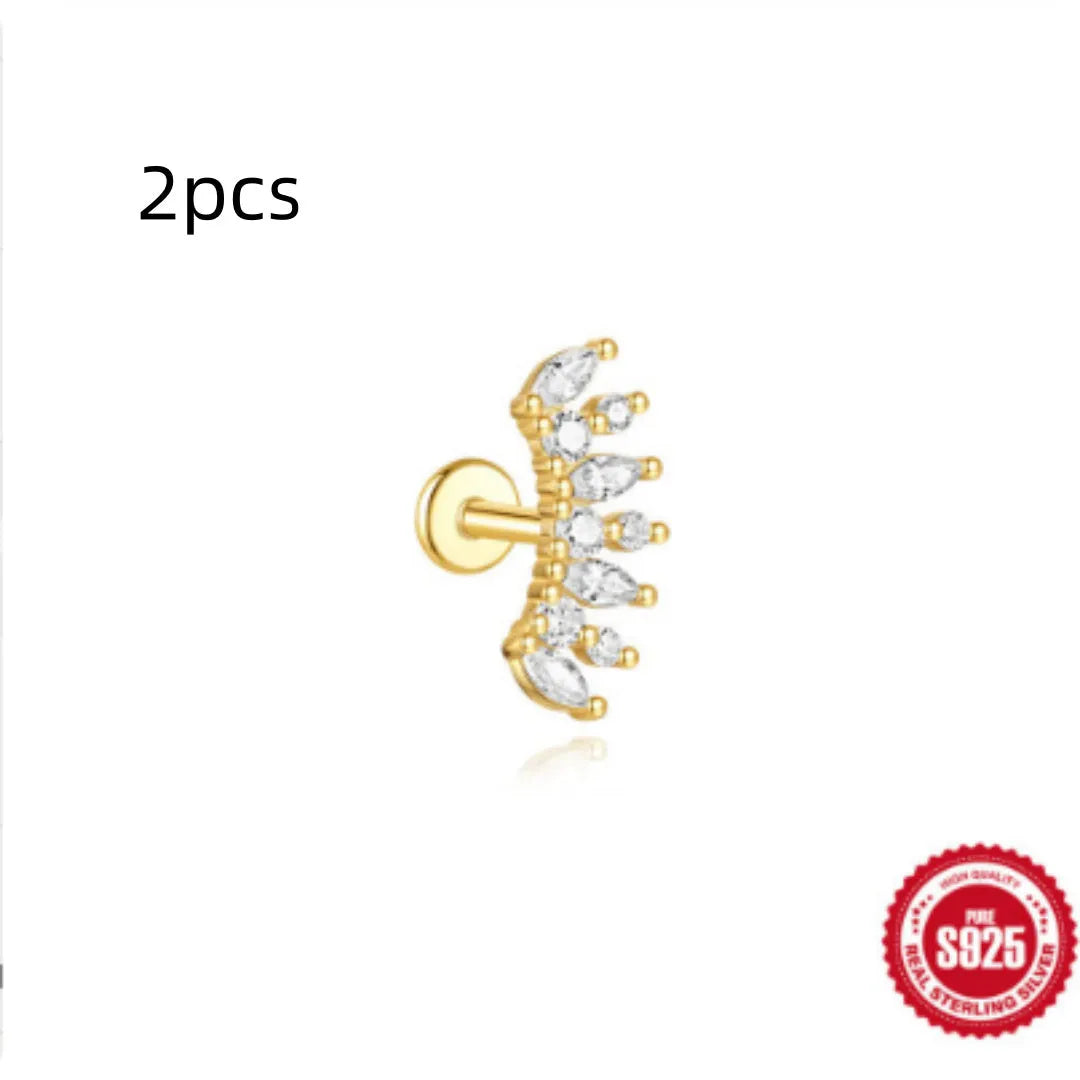 S925 sterling silver water drop earrings with flat spiral puncture detail in gold electroplated finish
