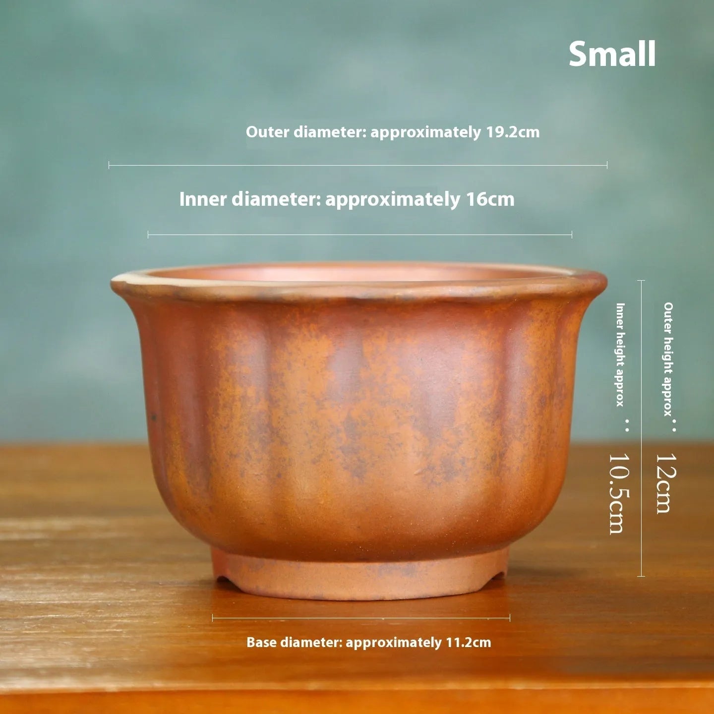 Indoor ceramic flower pot with wood burning antique carved design in purple sand clay