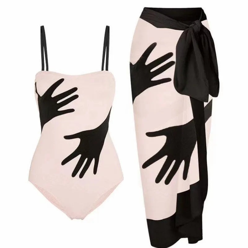Women's one-piece bikini swimsuit with gauze skirt option in polyester fabric
