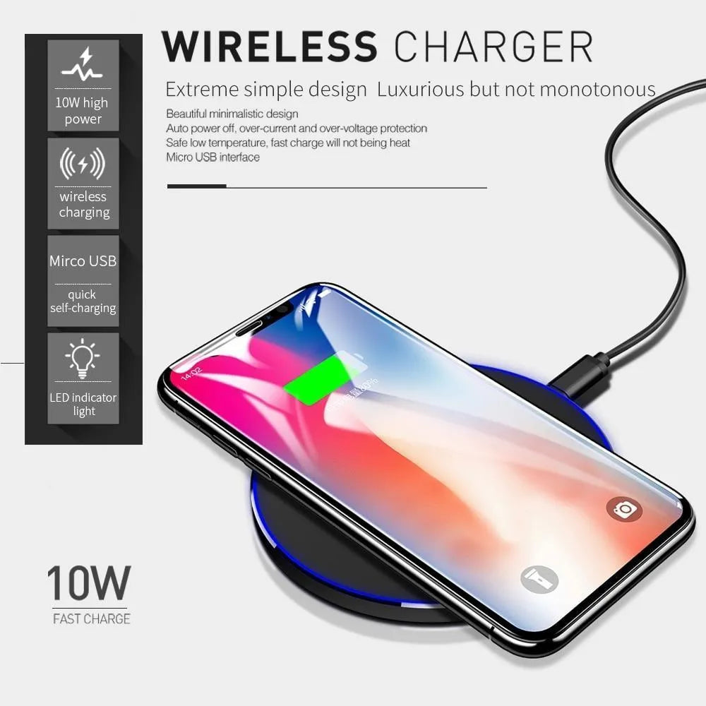 Black square ultra-thin wireless fast charging pad with 9V Qi support.