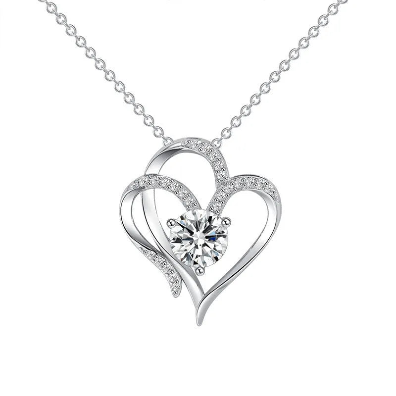 Women's silver heart necklace with gold plating in rose, white, and yellow options