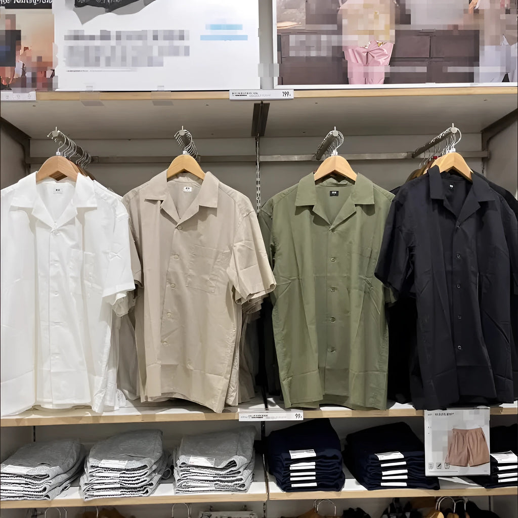 Men's beige modal cotton open collar casual shirt with regular sleeves on a hanger.