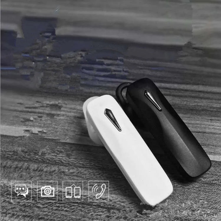 M163 car Bluetooth stereo headset in black and white colours showing call and music controls