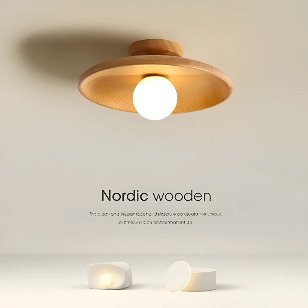 Modern minimalist solid wood ceiling lamp with glass shade in walnut colour