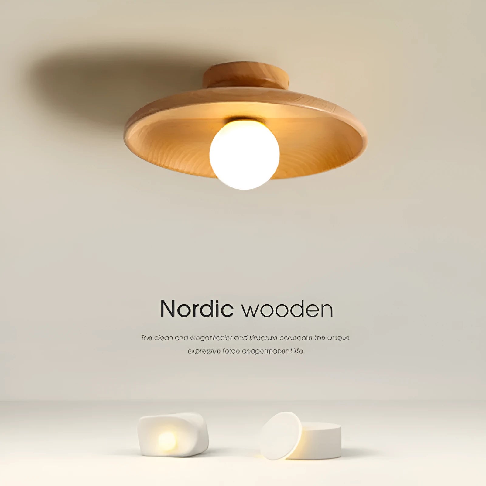 Modern minimalist solid wood ceiling lamp with glass shade in walnut colour