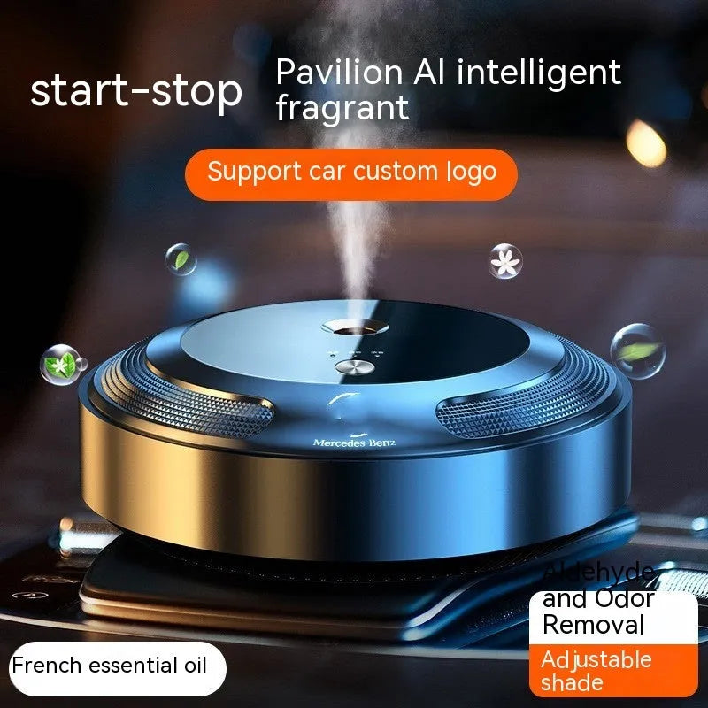 Car fragrance diffuser with zinc alloy shell and automatic spray mechanism measuring 89mm by 35mm