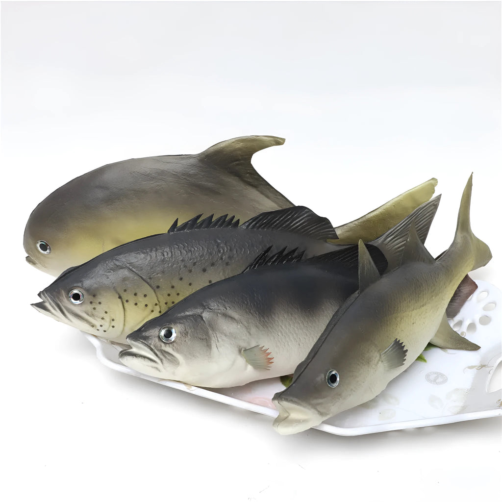PU simulated fish ornaments including yellow-fin tuna and small tuna models for aquarium decoration