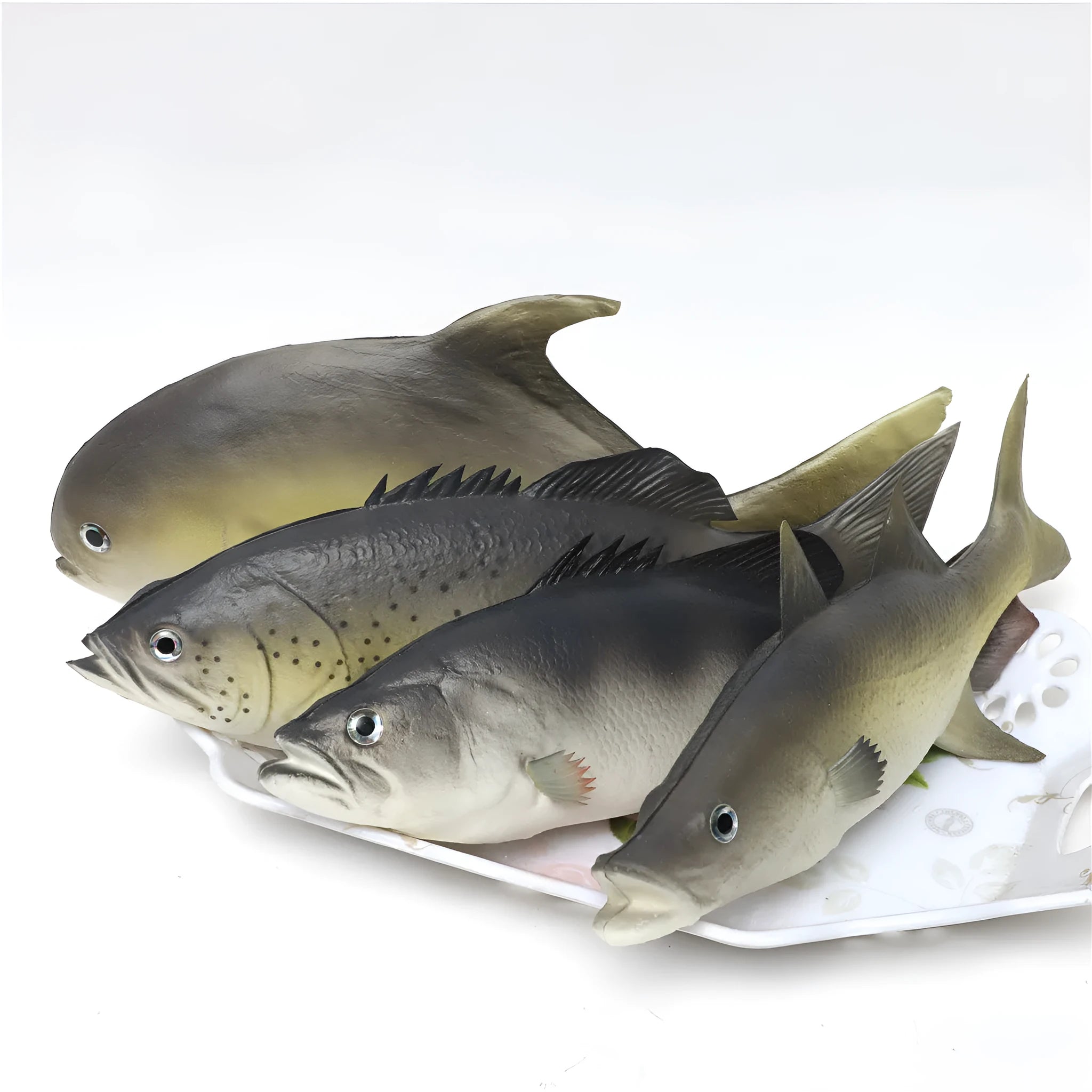 PU simulated fish ornaments including yellow-fin tuna and small tuna models for aquarium decoration