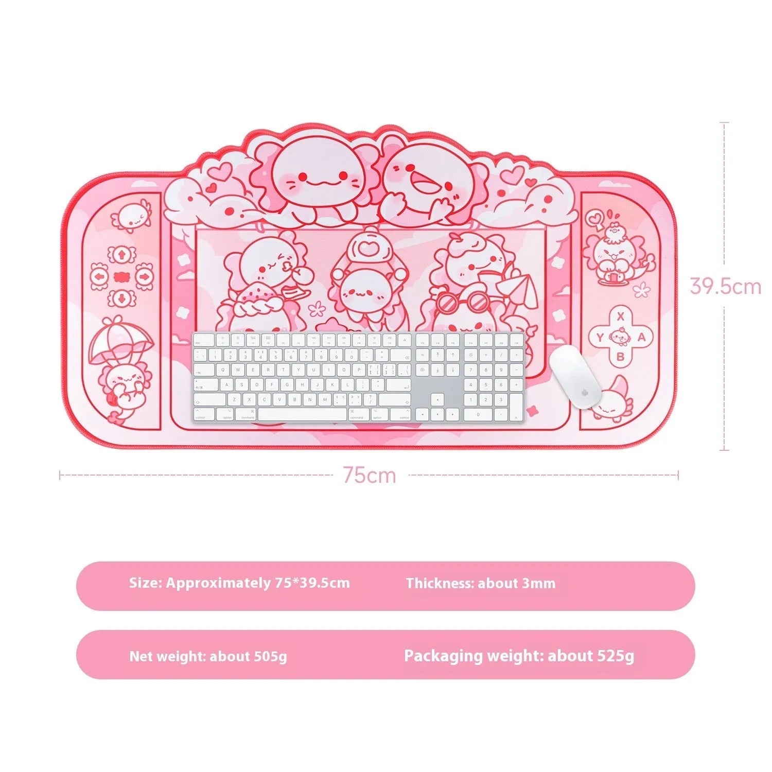 Hexagonal dragon crane machine large mouse pad with cartoon anime design measuring 75 by 40cm