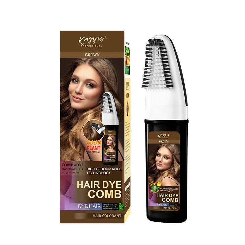Hair dye kit with easy-colour comb applicator showing black, wine red, brown, and dark brown 200ml bottles