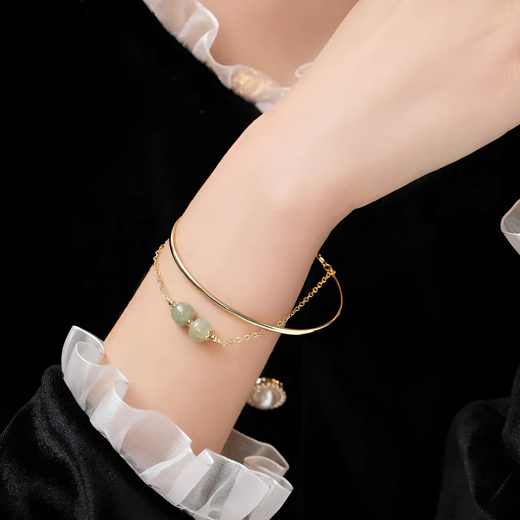 Hetian jade lucky beads bracelet with gold inlay in three bead versions