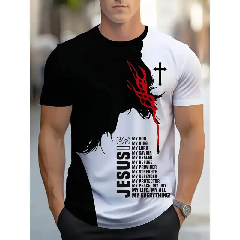 Men's loose fit digital 3D print short sleeve t-shirt in striped pattern