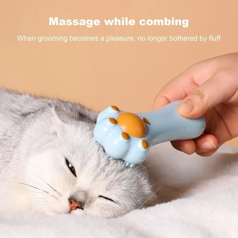 Cartoon-shaped cat toy and massage comb with comb teeth and a dust-proof cover, shown in assorted colours.