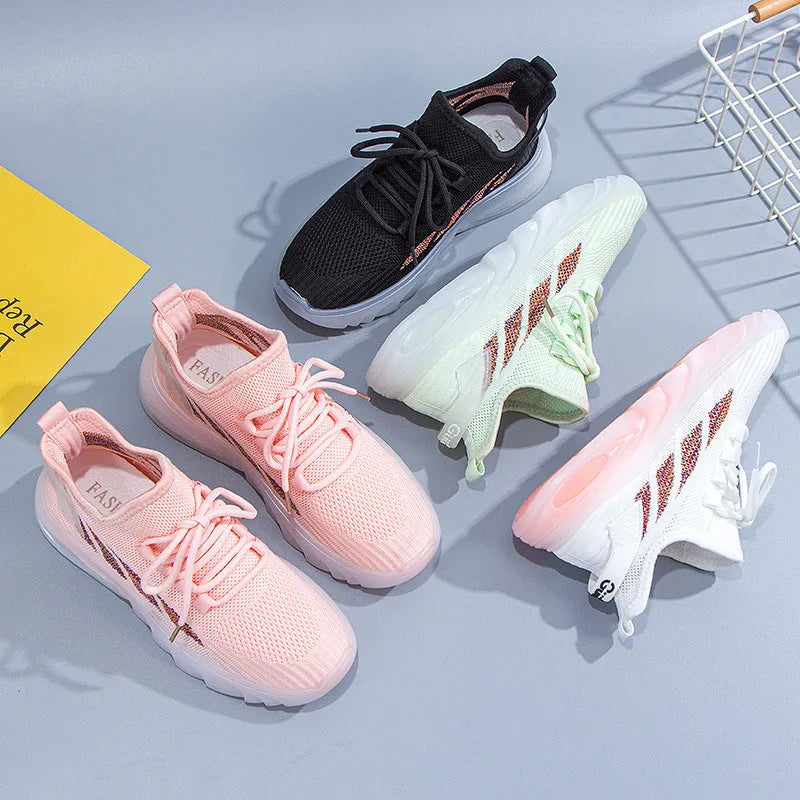 Women's high-top sports casual shoes with cowhide upper in four colour options showing flat plastic sole construction.